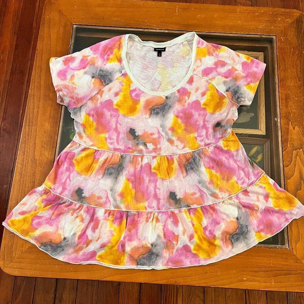 Torrid Size 3 XL Pink Yellow Top Flared So Cute Tie Died